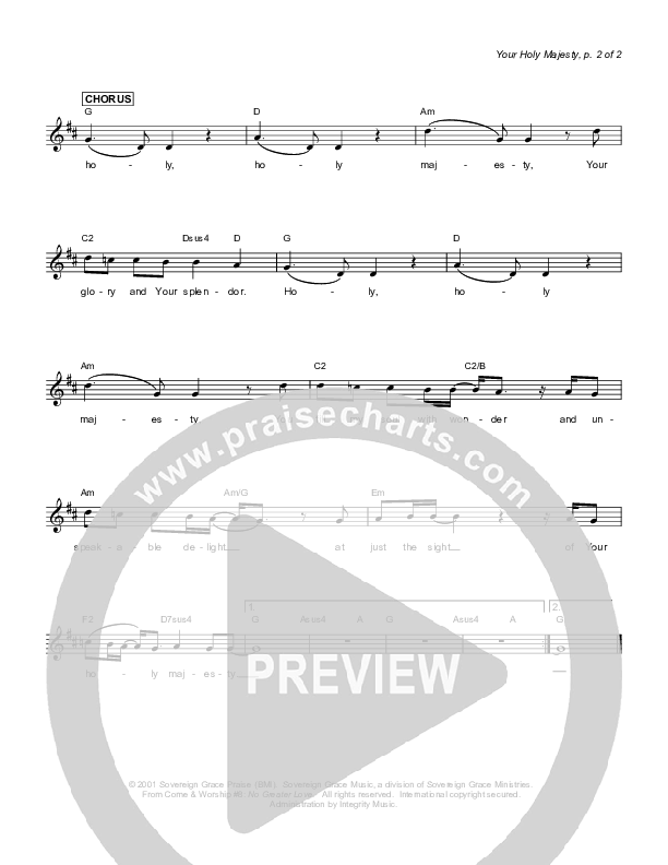 Your Holy Majesty Lead Sheet (Sovereign Grace)