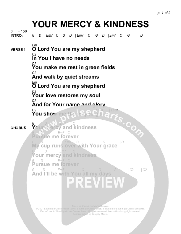 Your Mercy And Kindness Chords & Lyrics (Sovereign Grace)
