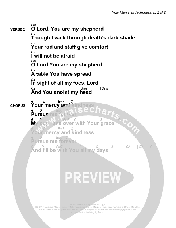 Your Mercy And Kindness Chords & Lyrics (Sovereign Grace)