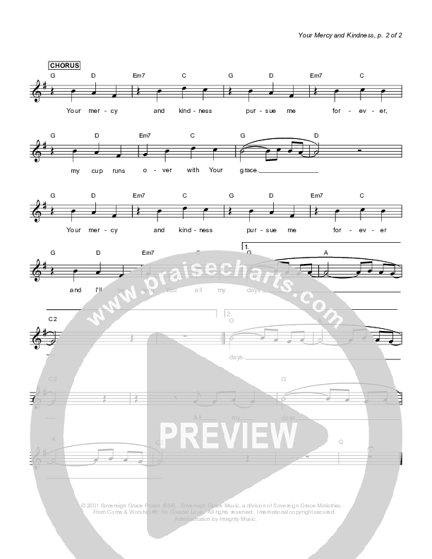 Your Mercy And Kindness Lead Sheet (Sovereign Grace)