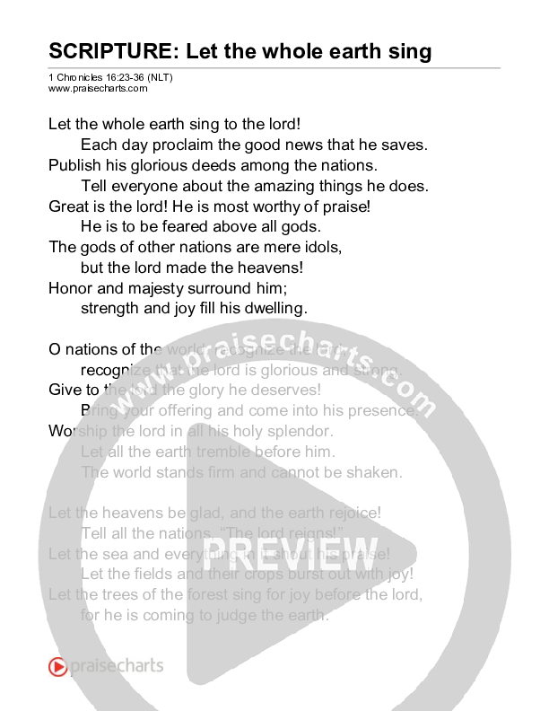 Let The Whole Earth Sing (1 Chronicles 16) Reading (Scripture)