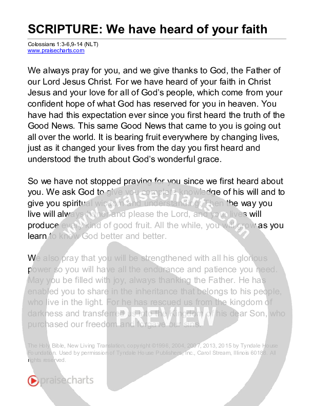We Have Heard Of Your Faith (Colossians 1) Reading (Scripture)