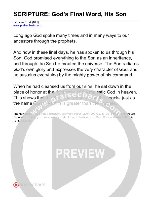 God's Final Word, His Son (Hebrews 1) Reading (Scripture)