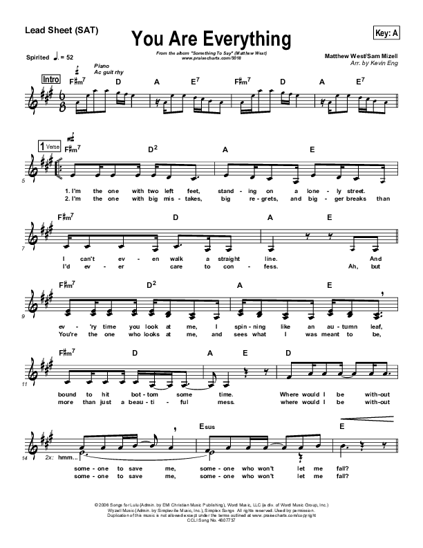 You Are Everything Lead Sheet (SAT) (Matthew West)