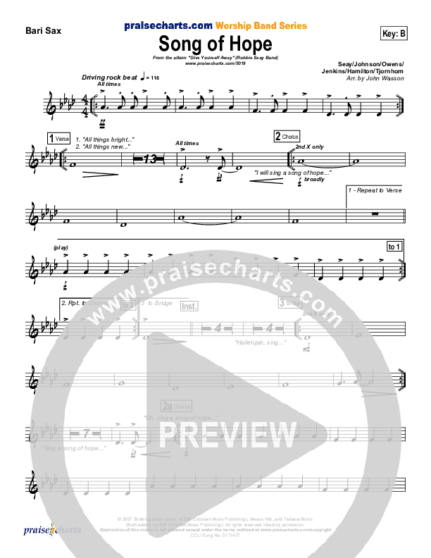 Song Of Hope Bari Sax (Robbie Seay)