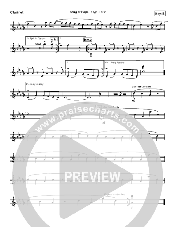 Song Of Hope Clarinet (Robbie Seay)