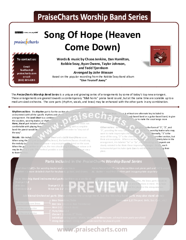 Song Of Hope Cover Sheet (Robbie Seay)