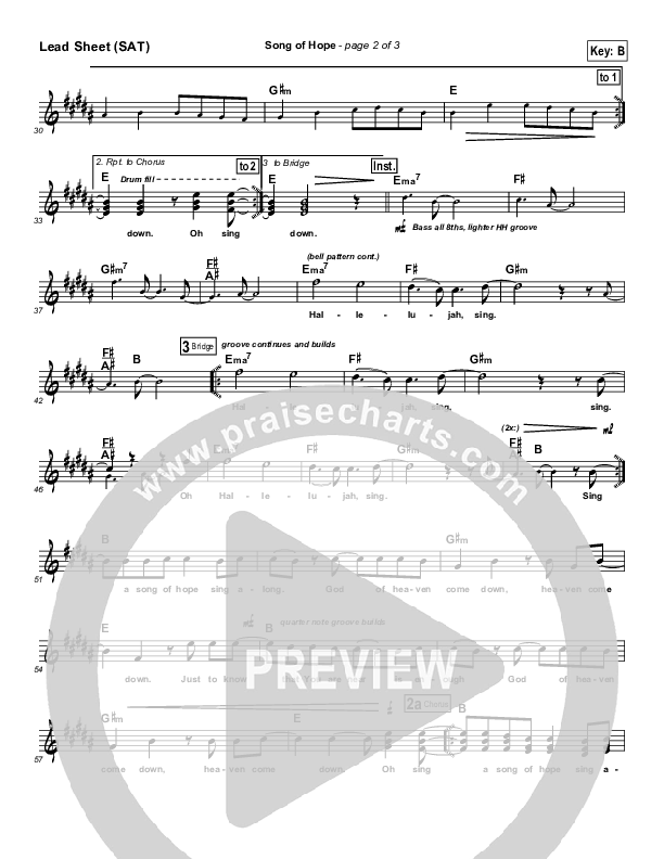 Song Of Hope Lead Sheet (SAT) (Robbie Seay)