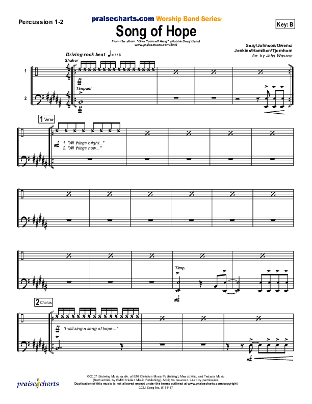 Song Of Hope Percussion 1/2 (Robbie Seay)