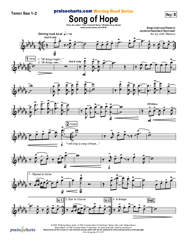 Song Of Hope Tenor Sax 1/2 (Robbie Seay)