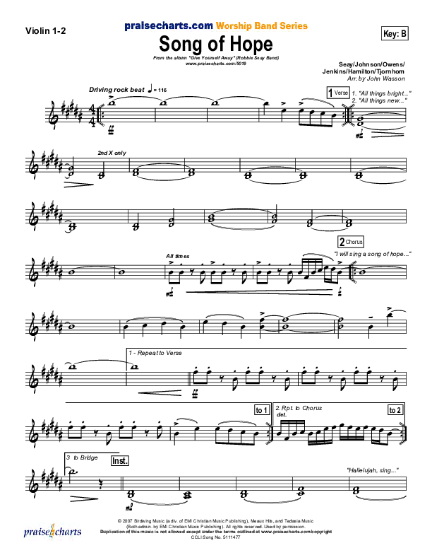 Song Of Hope Violin 1/2 (Robbie Seay)