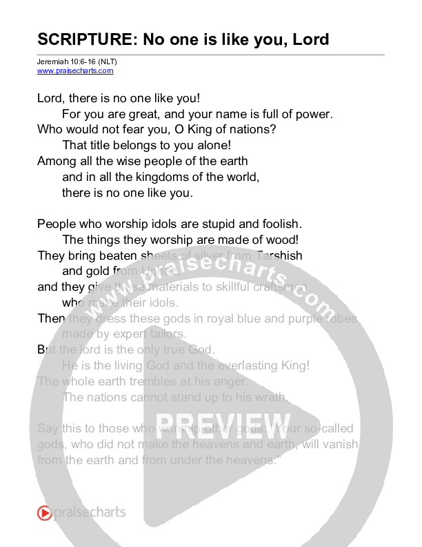 No One Is Like You, Lord (Jeremiah 10) Reading (Scripture)