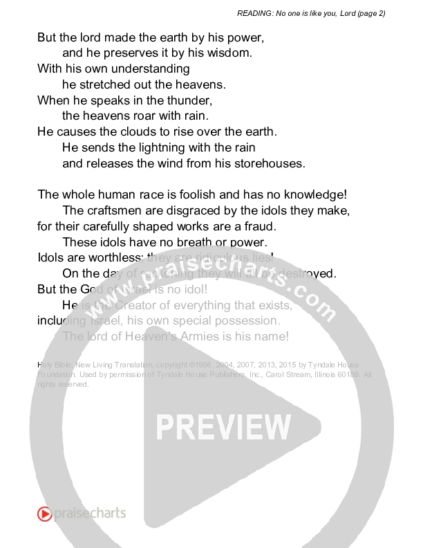 No One Is Like You, Lord (Jeremiah 10) Reading (Scripture)