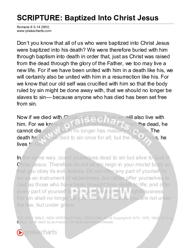 Baptized Into Christ Jesus (Romans 6) Reading (Scripture)