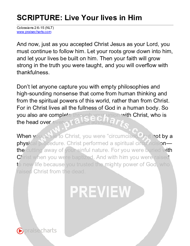 Live Your Lives In Him (Colossians 2) Reading (Scripture)