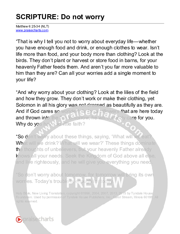 Do Not Worry (Matthew 6) Reading (Scripture)