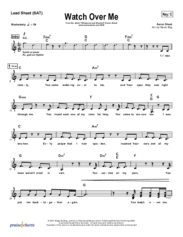 Watch Over Me Lead Sheet (SAT) (Aaron Shust)