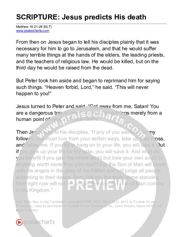 Jesus Predicts His Death (Matthew 16) Reading (Scripture)