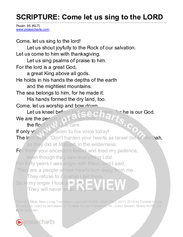Come Let Us Sing To The Lord (Psalm 95) Reading (Scripture)