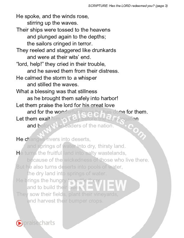 Has The Lord Redeemed You (Psalm 107) Reading (Scripture)