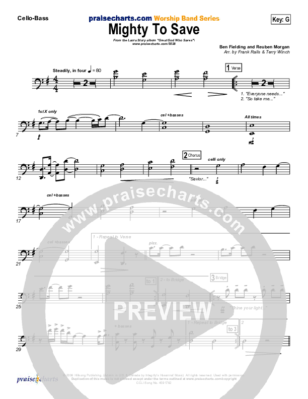 Mighty To Save Cello/Bass (Laura Story)