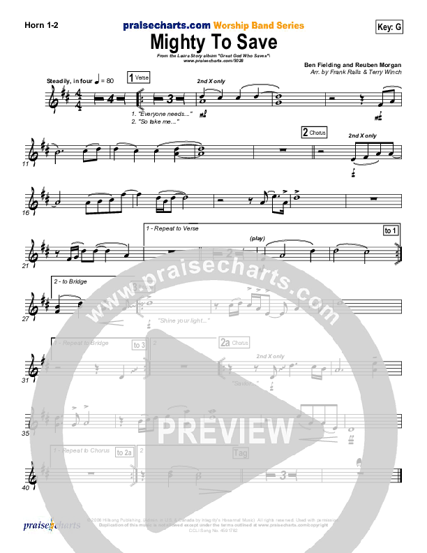 Mighty To Save French Horn 1/2 (Laura Story)