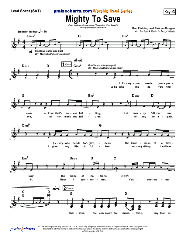 Mighty To Save Lead Sheet (SAT) (Laura Story)