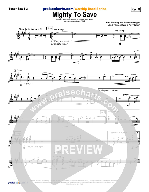 Mighty To Save Tenor Sax 1/2 (Laura Story)