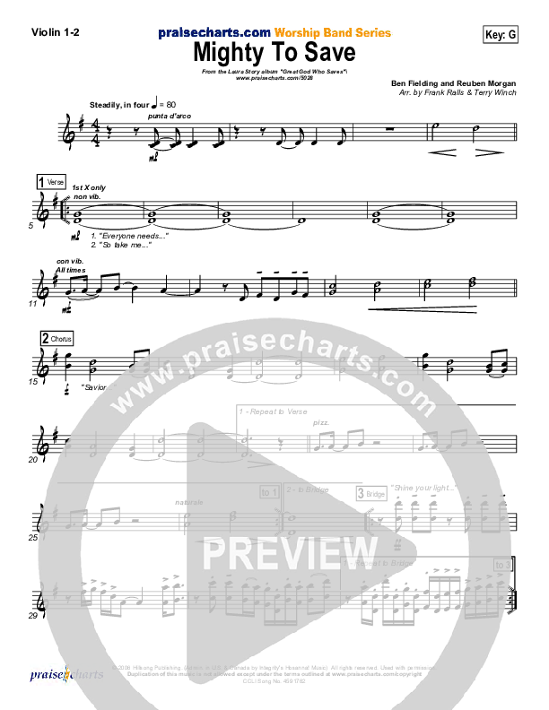 Mighty To Save Violin 1/2 (Laura Story)