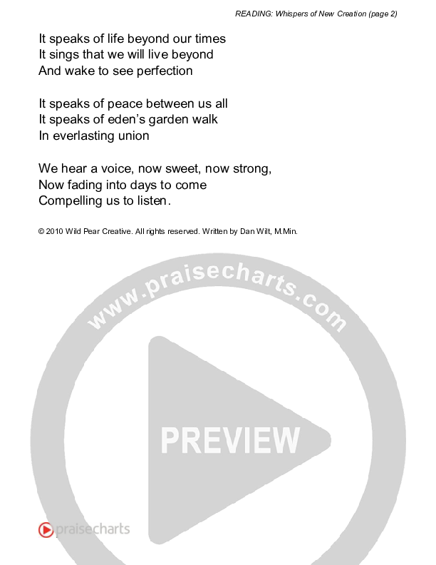 Whispers Of New Creation (Reading) Reading (Dan Wilt)