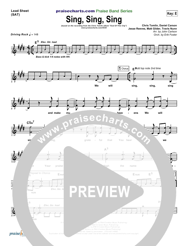 Sing Sing Sing Sheet Music Chris Tomlin Passion Praisecharts