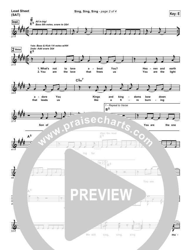 Sing Sing Sing Sheet Music Chris Tomlin Passion Praisecharts