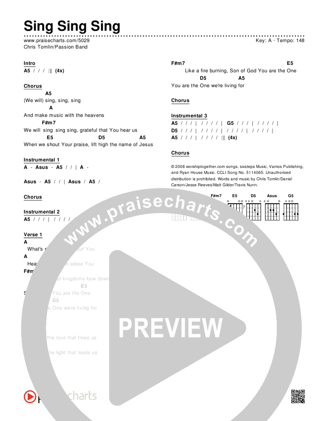 Sing Sing Sing Chords & Lyrics (Chris Tomlin / Passion)