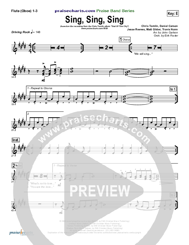 Sing Sing Sing Flute/Oboe 1/2/3 (Chris Tomlin / Passion)