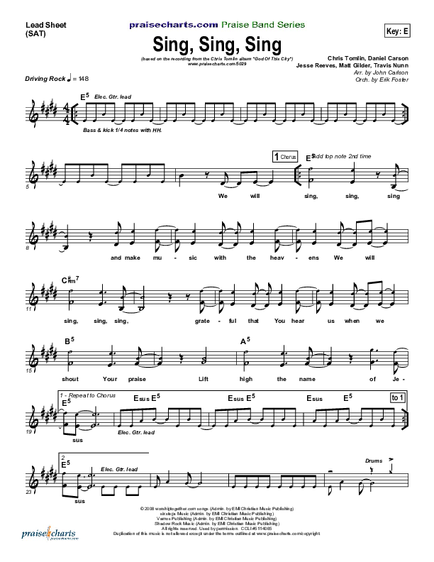 Sing Sing Sing Lead Sheet (SAT) (Chris Tomlin / Passion)