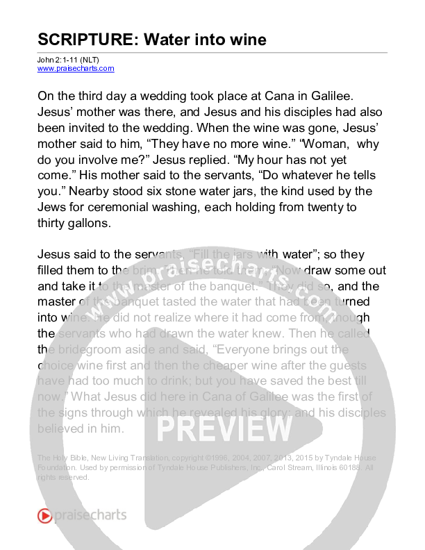 Water Into Wine (John 2) Sheet Music PDF (Scripture) PraiseCharts