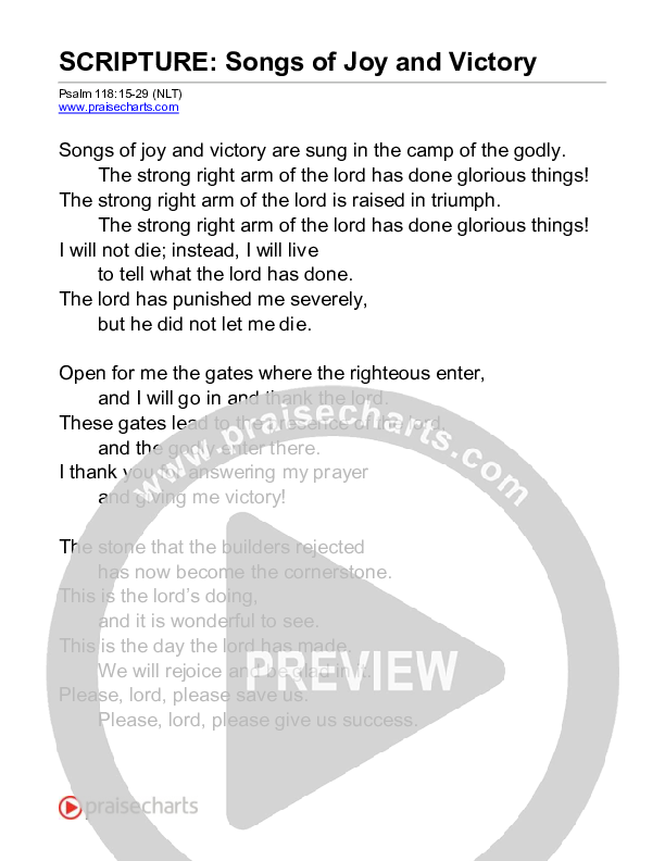 Songs Of Joy And Victory (Psalm 118) Reading (Scripture)