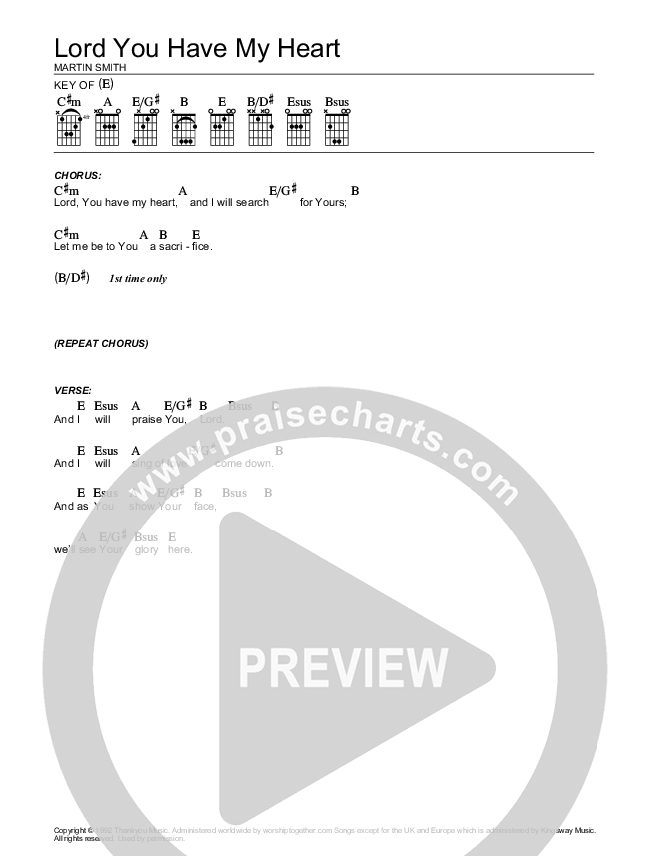 Lord You Have My Heart Chord Chart (Delirious)