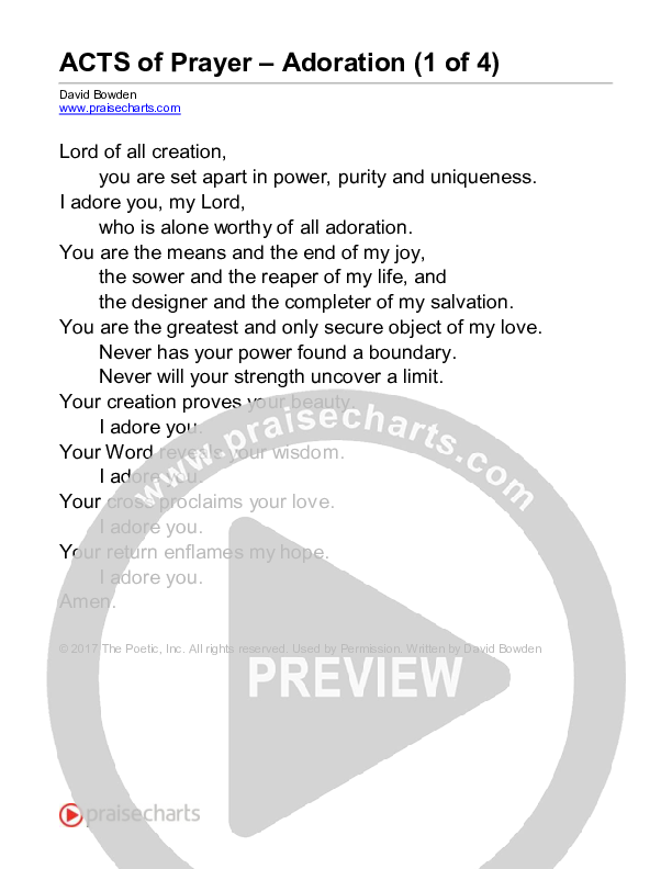 Acts Of Prayer - Adoration (Reading) Reading (David Bowden Readings)