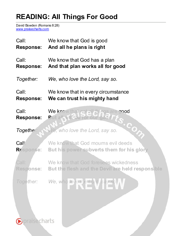 All Things For Good Romans 8 (Reading) Reading (David Bowden Readings)