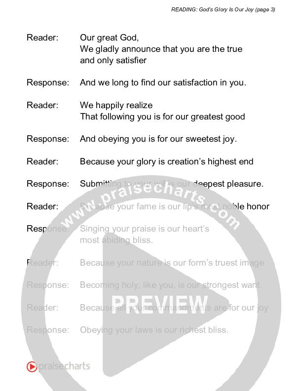 God's Glory Is Our Joy (Reading) Reading (David Bowden Readings)