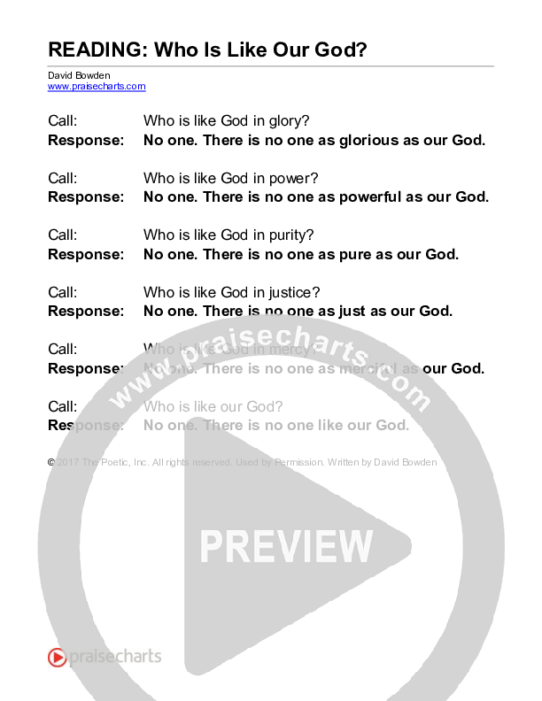 Who Is Like Our God (Reading) Reading (David Bowden Readings)
