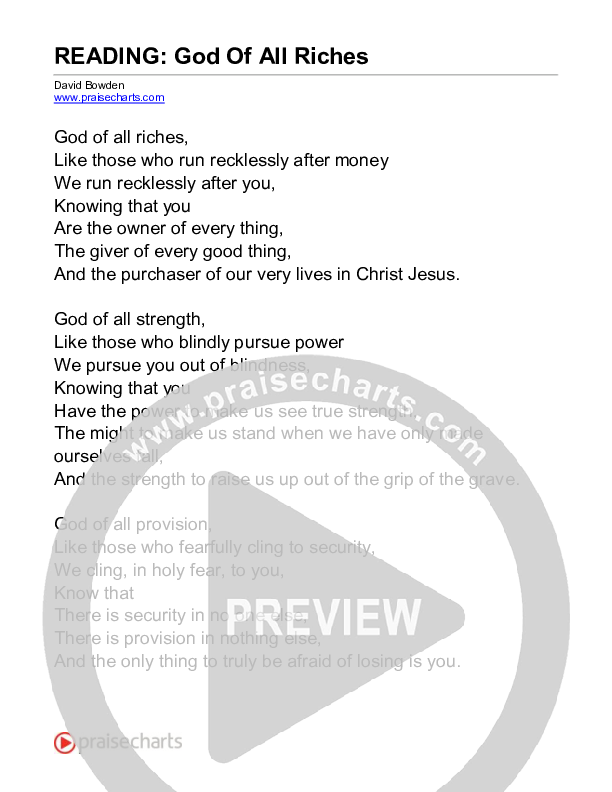 God Of All Riches (Reading) Reading (David Bowden Readings)