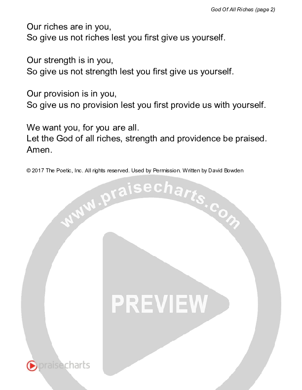 God Of All Riches (Reading) Reading (David Bowden Readings)