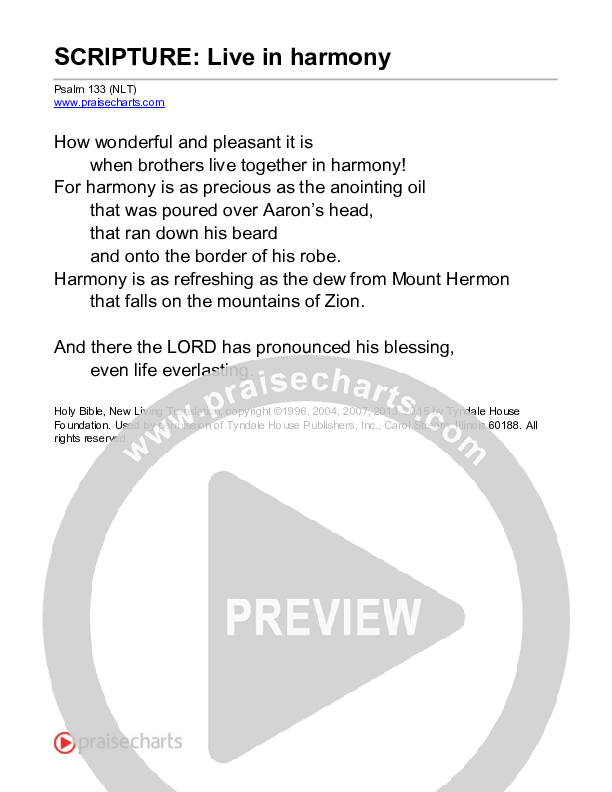 Live In Harmony (Psalm 133) Reading (Scripture)
