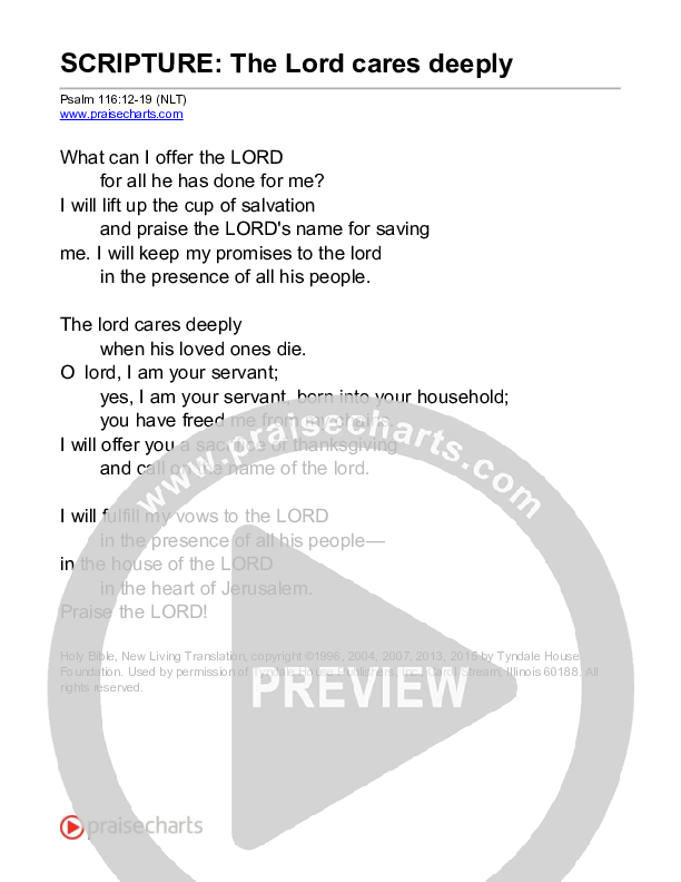 The Lord Cares Deeply (Psalm 116) Reading (Scripture)