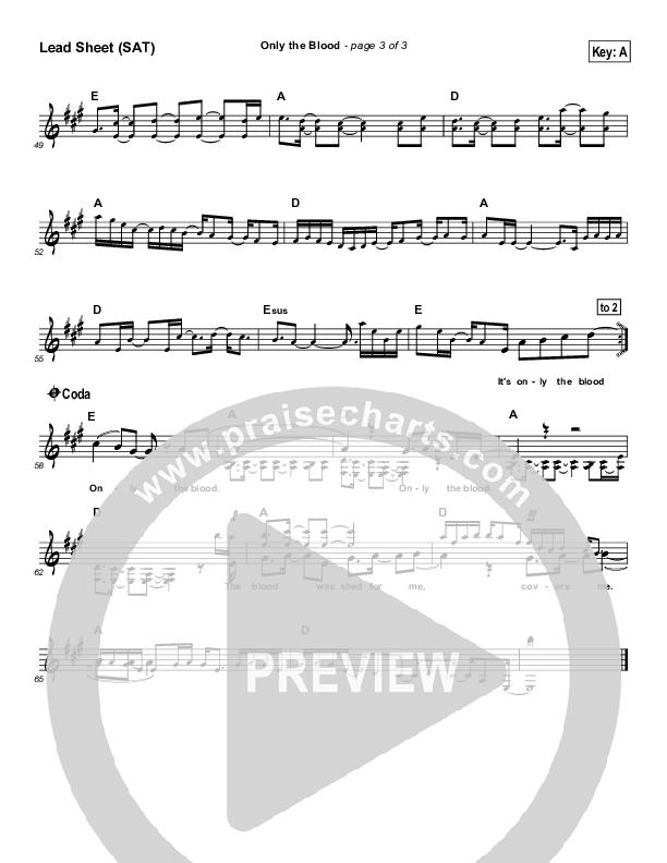 Only The Blood Lead Sheet (Kevin Pledger)