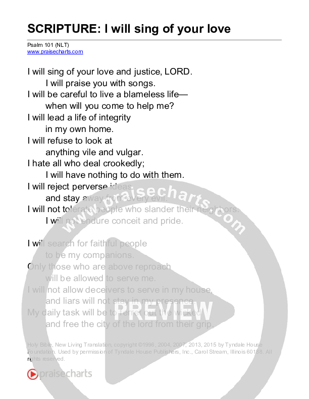 I Will Sing Of Your Love (Psalm 101) Reading (Scripture)