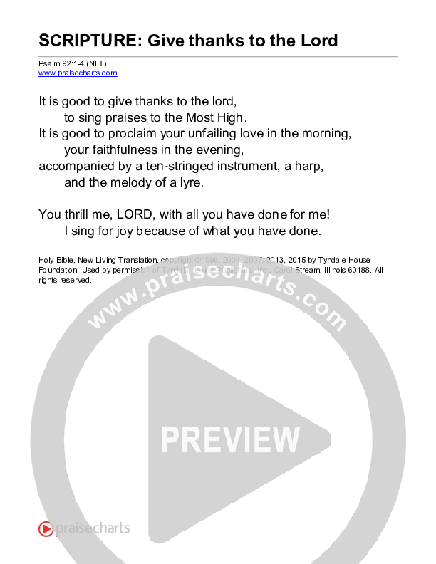 Give Thanks To The Lord (Psalm 92) Reading (Scripture)