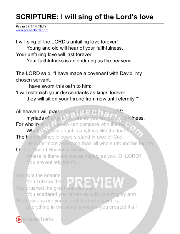 I Will Sing Of The Lord's Love (Psalm 89) Reading (Scripture)